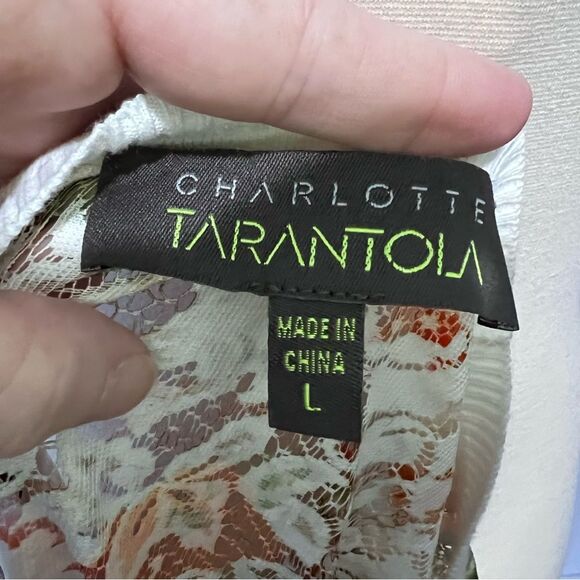 Charlotte Tarantola Floral Scoop Neck Drop Sleeve Sheer Sweater Size Large - Picture 6 of 8